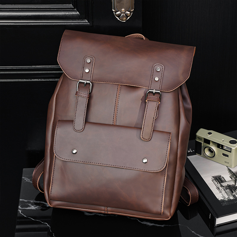 Leather Work Rucksack Mens - กระเป๋าเป้หนังสำหรับผู้ชายสไตล์วินเทจ กระเป๋าใส่หนังสือ กระเป๋าใส่แล็ปท็อปขนาด 14 นิ้ว กันน้ำ