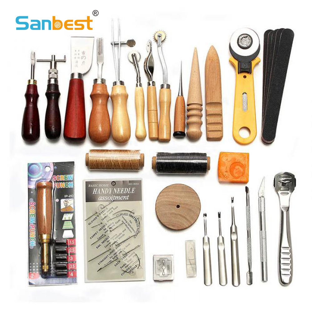 Groover Stitching Tool - Sanbest Professional หนังหัตถกรรมชุดเครื่องมือเย็บ Punch แกะสลักทำงาน Hole